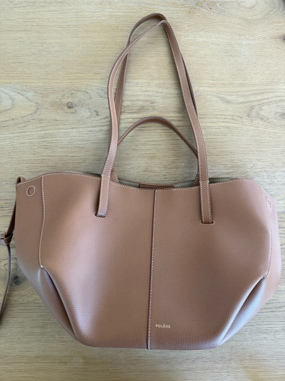 Polène Cyme Mini Leather Tote Bag - Textured Camel